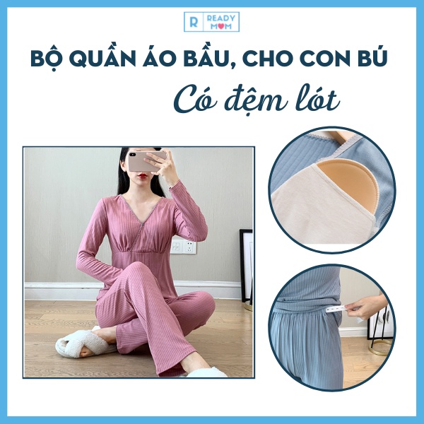 [Hoàn tiền 6%] Bộ Đồ Bầu Có Đệm Lót | Đồ Mặc Cho Con Bú | Vải Modal | Hàng Trung Quốc | AB04