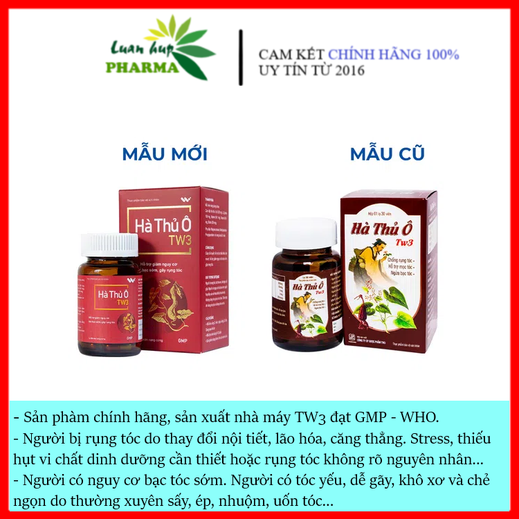 Hà thủ ô tw3 hộp 60 viên - giúp giảm bạc tóc, giúp đen tóc, rụng tóc...