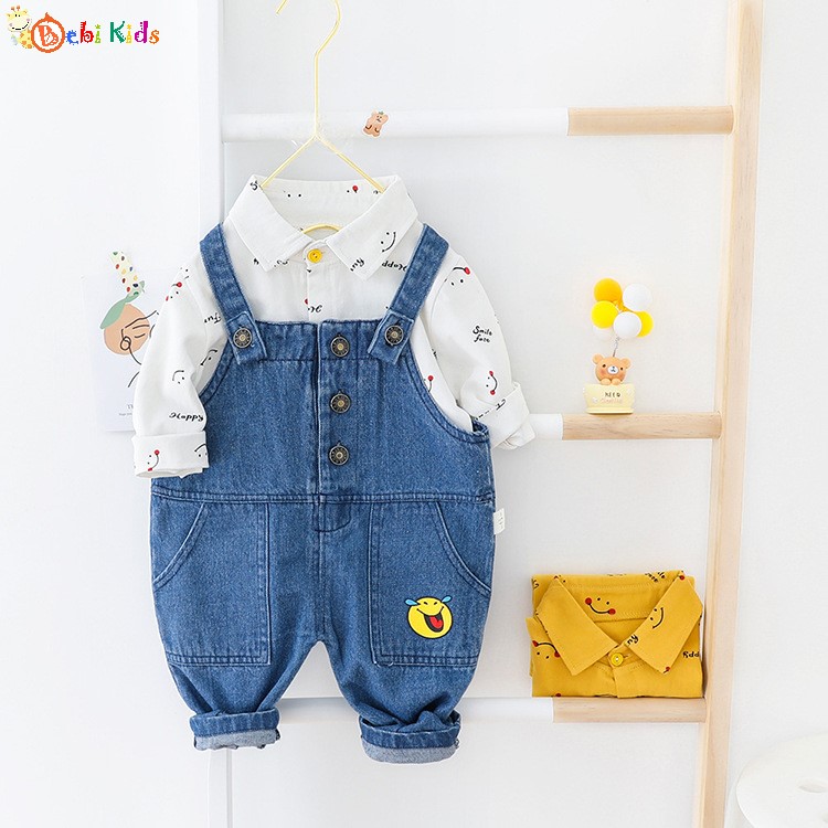 Set áo somi + yếm jeans cho bé trai bé gái, thời trang trẻ em, quần áo trẻ em bebikids B284