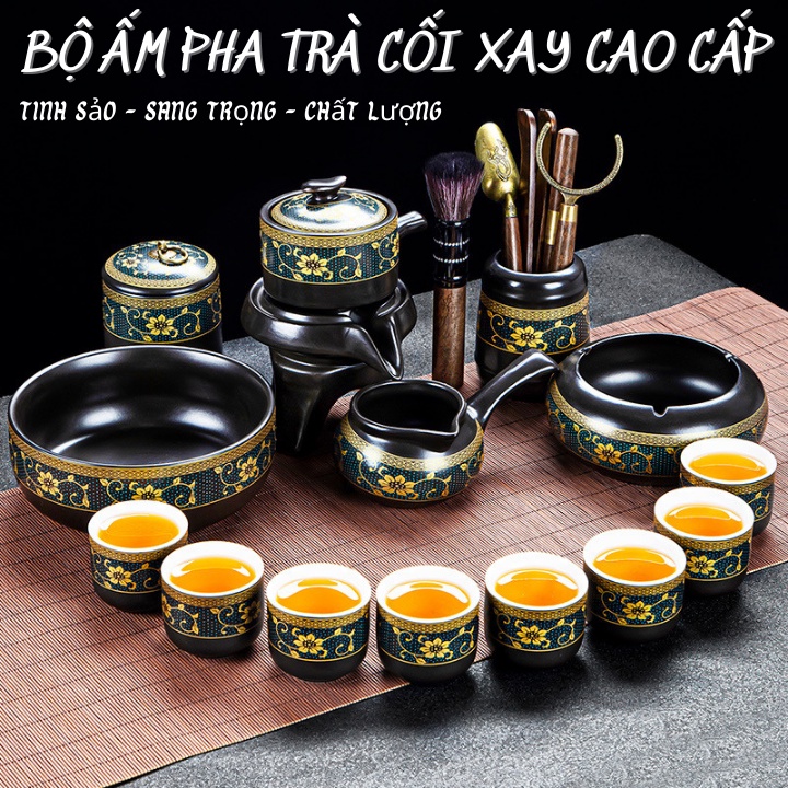 Bộ ấm chén trà đạo cối xay gốm sứ Tử Sa cao cấp
