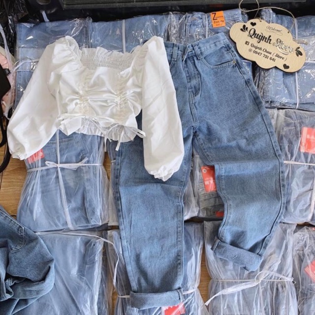 🧩 SET BAGGY JEANS + ÁO KIỂU RÚT DÂY🔥
