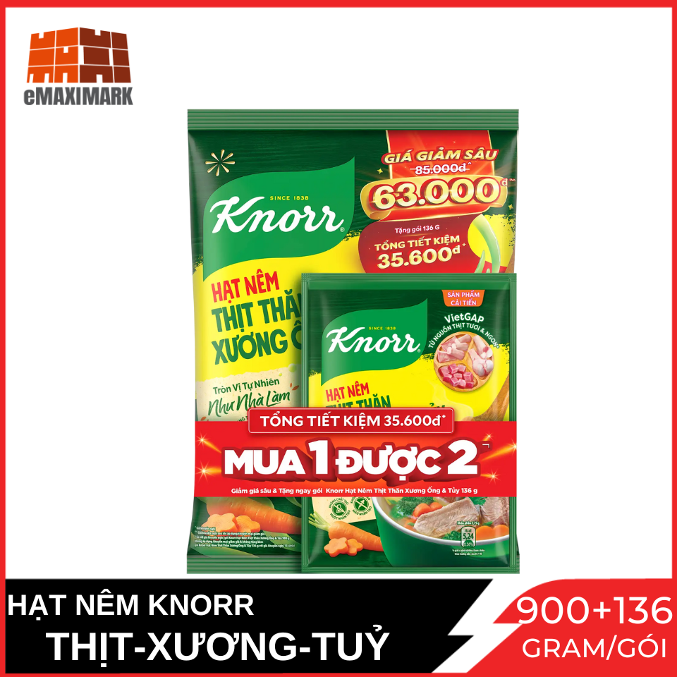 Hạt nêm Knorr Thịt thăn, xương ống và Tuỷ Gói 900G tặng gói hạt nêm 136g