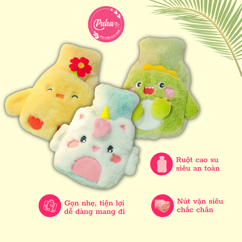 Túi chườm nóng đau bụng kinh Puha 500ml, túi giữ nhiệt chườm nóng sưởi ấm bụng giảm đau cho bạn nữ