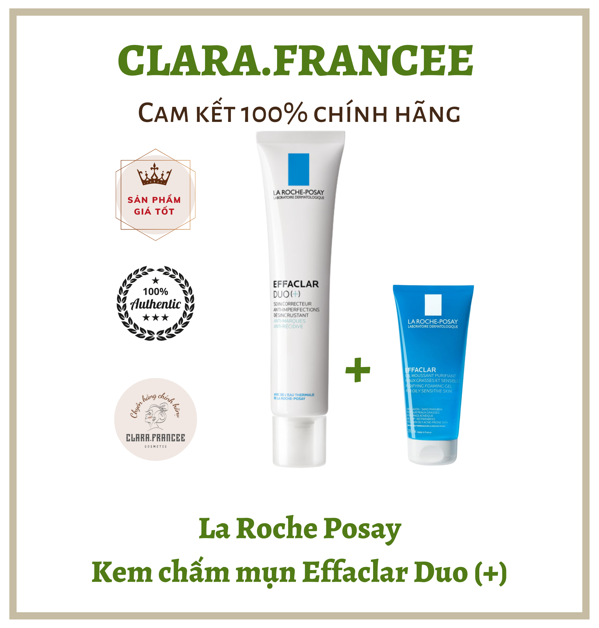kem chấm mụn La Roche-Posay Effaclar Duo+ (40ml) tặng kèm sữa rửa mặt La Roche-Posay Effaclar 50ml cho da dầu mụn