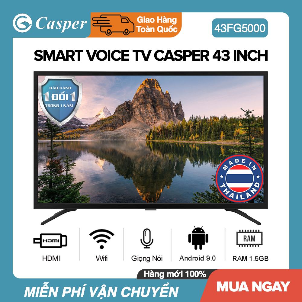 ☸✆◙ [TRẢ GÓP 0 ] Smart Voice Tivi Casper 43 inch Kết nối Internet Wifi 43FG5000 / 43FG5100 / 43FG5200 Android 9.0 Bluetooth Điều khiển giọng nói Chromecast built-in DVB-T2 Nhập khẩu Thái Lan Tivi Giá Rẻ - Bảo Hành 2 Năm