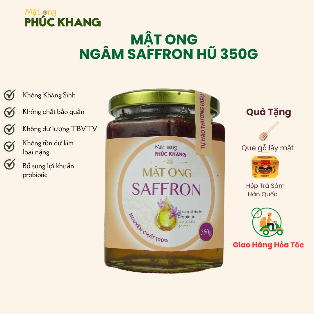 Saffron Ngâm Mật Ong Phúc Khang 350G/hũ , Saffron tây á cao cấp , mật ong rừng nguyên chất - Tặng hộp trà sâm hàn quốc