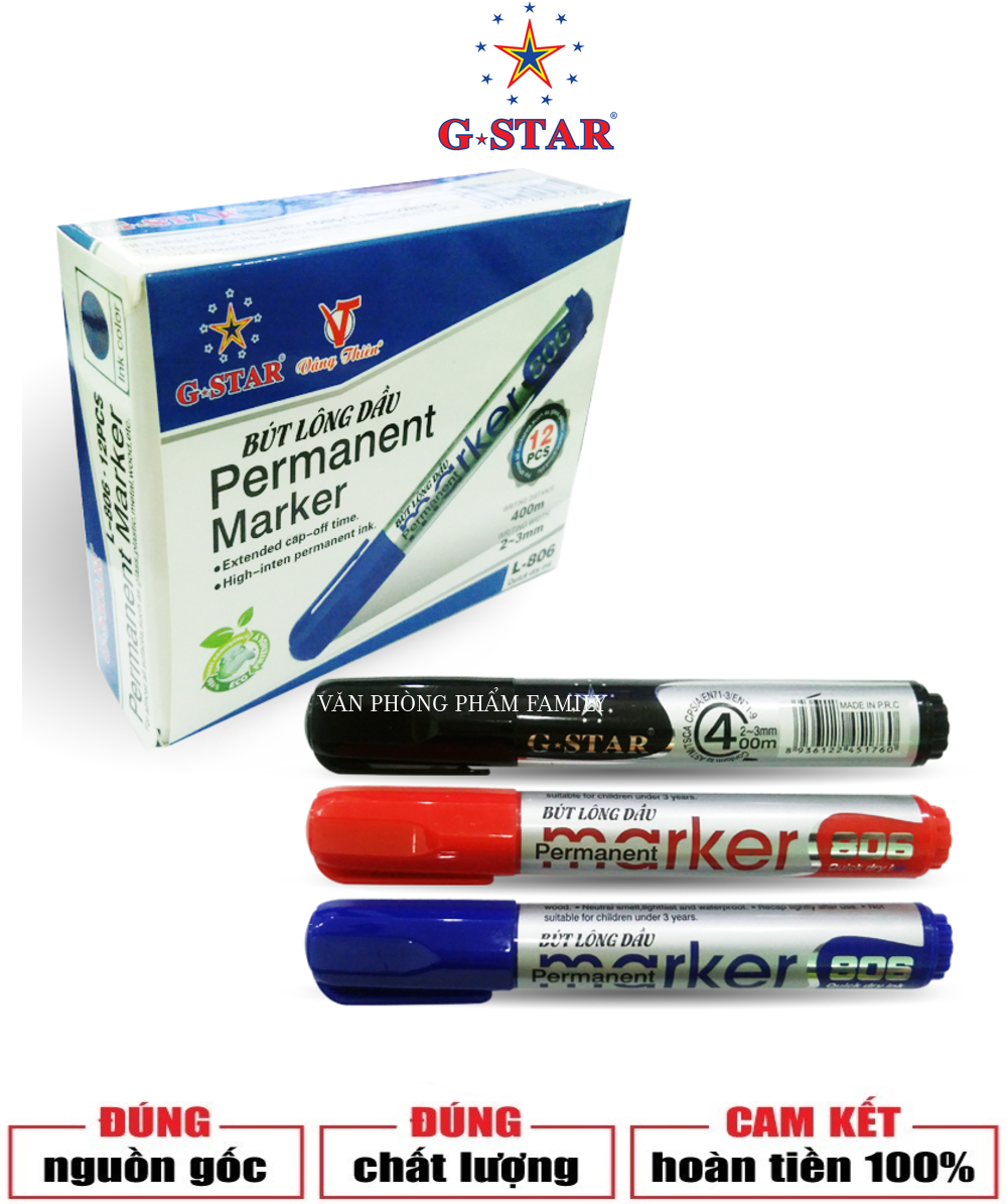 Hộp 12 cây viết lông dầu G-STAR dùng viết lên các bề mặt: nhựa, sắt, giấy, thép, thuỷ tinh, kính, đánh dấu lên dây điện, bao bì, thùng carton, gỗ...