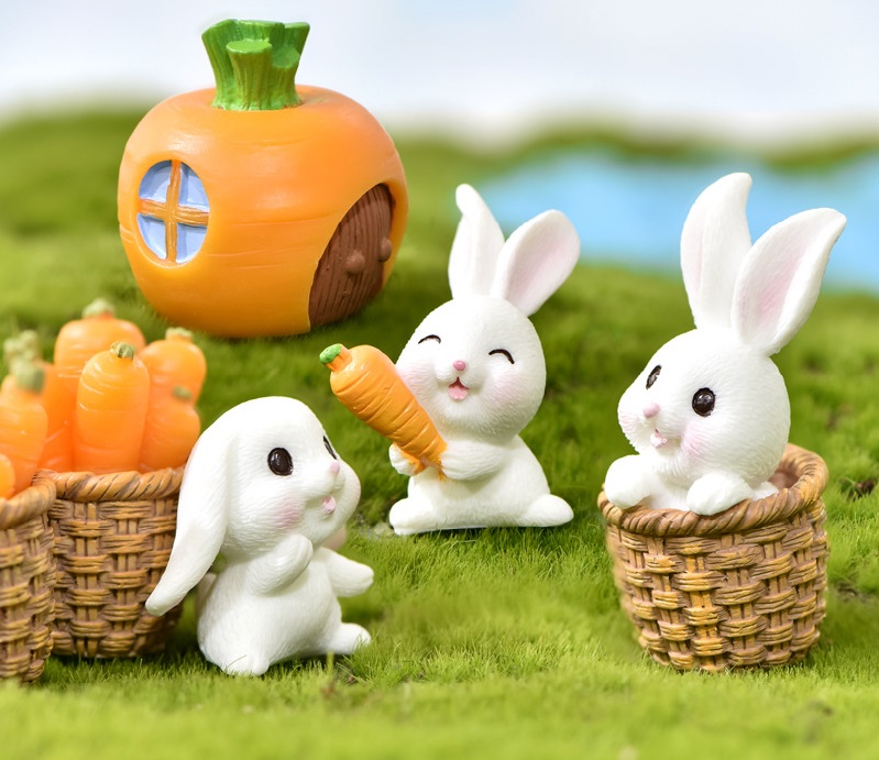 Tiểu cảnh mô hình Thỏ trắng trang trí tiểu cảnh, terrarium, chậu cây cảnh, sen đá, xương rồng, để bàn