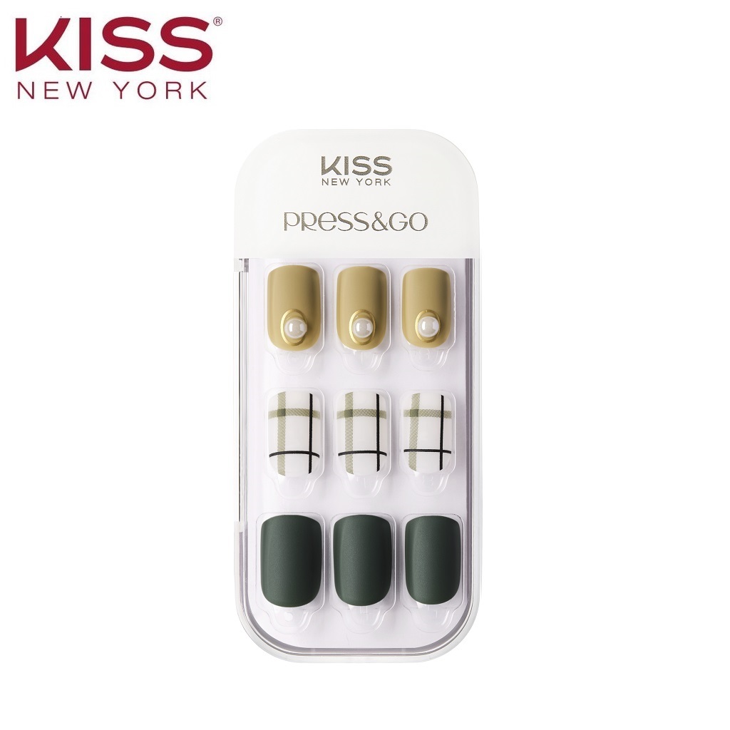 Bộ 30 Móng Tay Gel Tự Dán Press & Go Kiss New York Nail Box - Olive Check (KPNA21KA)