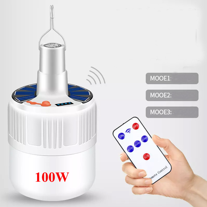 Bóng Đèn Led Tích Điện Năng Lượng Mặt Trời 100w - Có Điều Khiển Từ Xa , Đèn tích điện - đèn năng lượng mặt trời công suất 100W 5 chế độ sáng