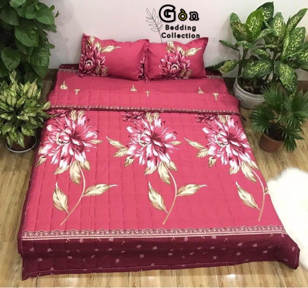 Bộ Chăn Ga Gối Cotton Poly , Hoa Mận Đỏ , Chất Liệu Thoáng Mát , Kích Cỡ Đa Dạng , By. Gòn