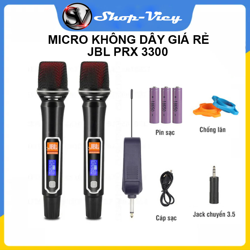 Micro Karaoke Không Dây JBL PRX 3300 - Micro Không Dây Karaoke Giá Rẻ Sử Dụng Pin Sạc Tiện Lợi Sóng UHF Kết Nối Ổn Định Không Nhiễu Sóng - Micro Hát Karaoke Không Dây ĐA Năng Dễ Dàng Kết Nối Với Loa Bluetooth, Loa Kéo, Amply Vang Cơ.vv