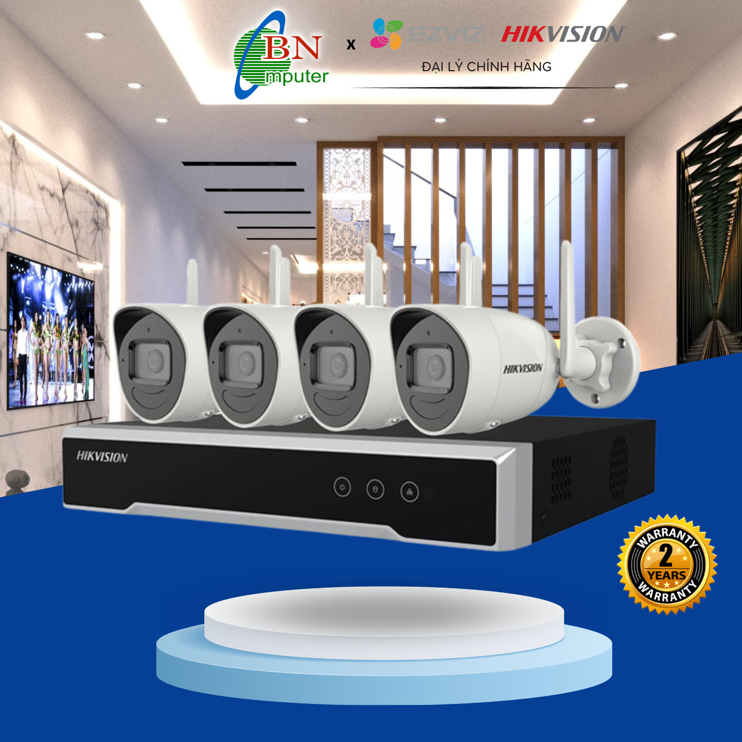 Bộ kit camera wifi 2.0mb hikvision 1 đầu 7104ni-k1/w/m 4 camera ip wifi : ds-2cv1021g0-idw1 không dây ngoài trời tiện dụng cắm là chạy.