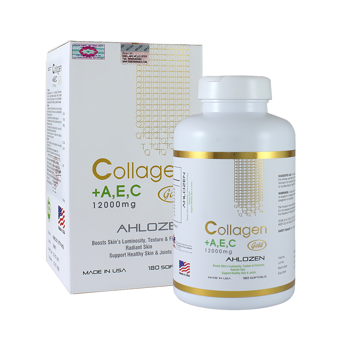 HCMViên Uống Đẹp Da Collagen AEC 12000mg GOLD Hộp 180 Viên USA chống lão