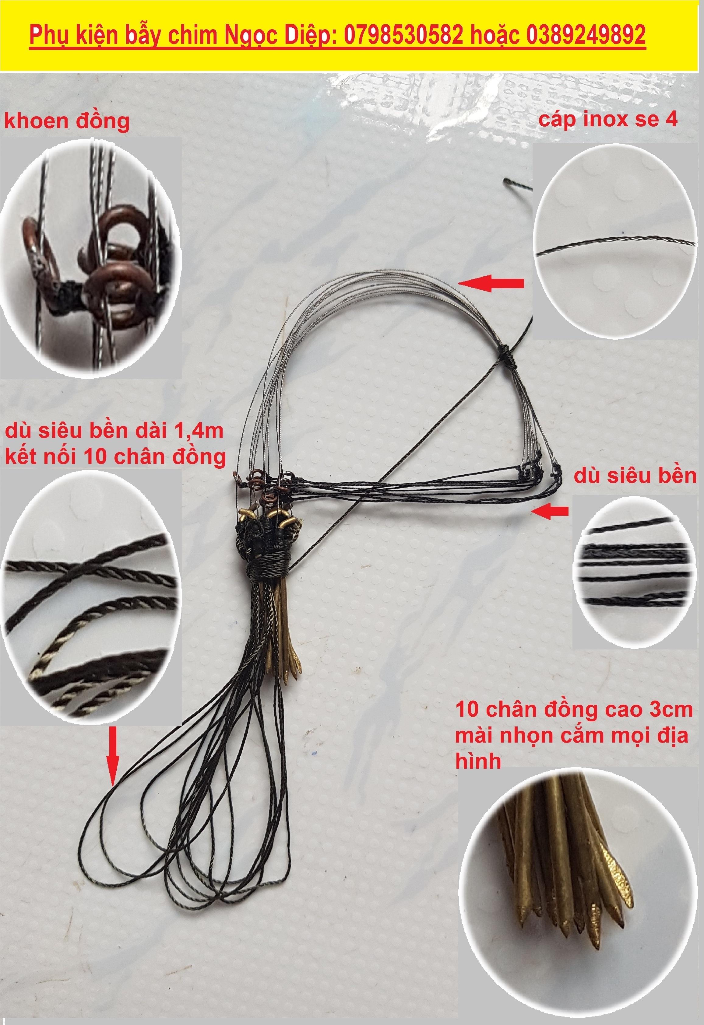 Combo 2 bộ giò bẫy cu gáy 10 chân đồng cáp inox se 4