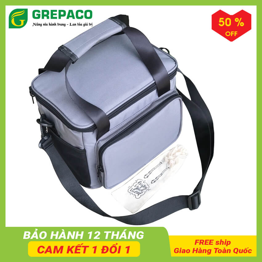 Túi Đựng Hộp Cơm Giữ Nhiệt GrepacoBags Nóng Lạnh Nhiều Ngăn Đựng Đồ Thức Ăn Văn Phòng, Du Lịch – Vải Bố Canvas, Kích Thước Size To (Cỡ Lớn), Kiểu Quai Xách Và Đeo Vai TC10 - Tặng Túi Đựng Muỗng Nĩa - Hàng Chính Hãng