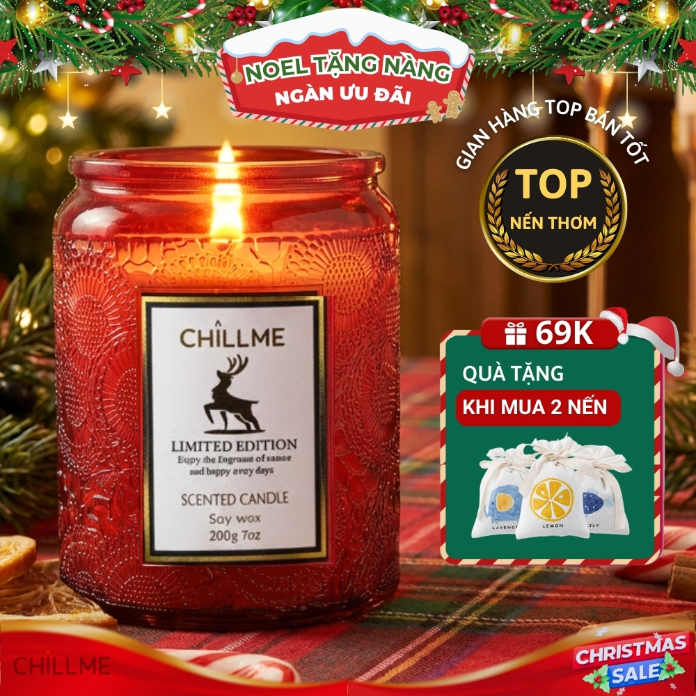 Nến thơm phòng cao cấp Luxury Chillme tinh dầu không khói thư giãn dễ ngủ organic