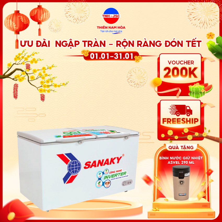 Tủ đông sanaky inverter 270 lít vh-3699a3 - tủ đông 2 cánh - hàng chính hãng bảo hành 24 tháng