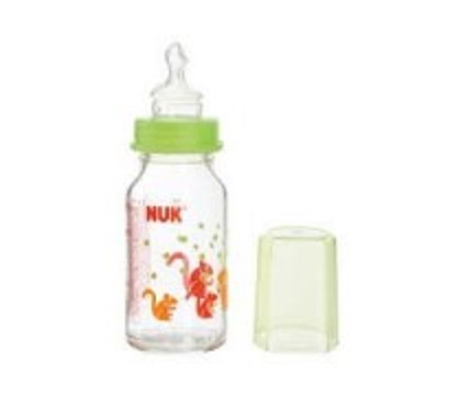 Bình sữa thủy tinh cổ nhỏ 125ml Nuk núm cao su và silicon-Đức