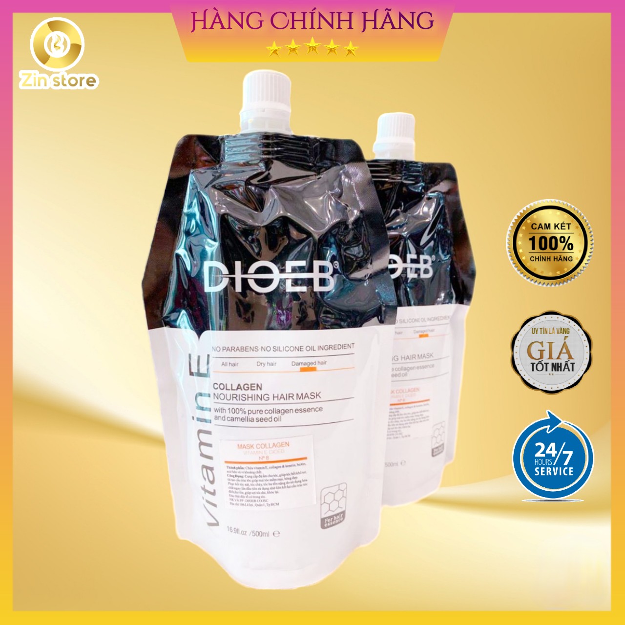 Dầu hấp tóc Collagen DIOEB Vitamin E, kem ủ tóc siêu mềm mượt phục hồi tóc hư tổn - 500ml