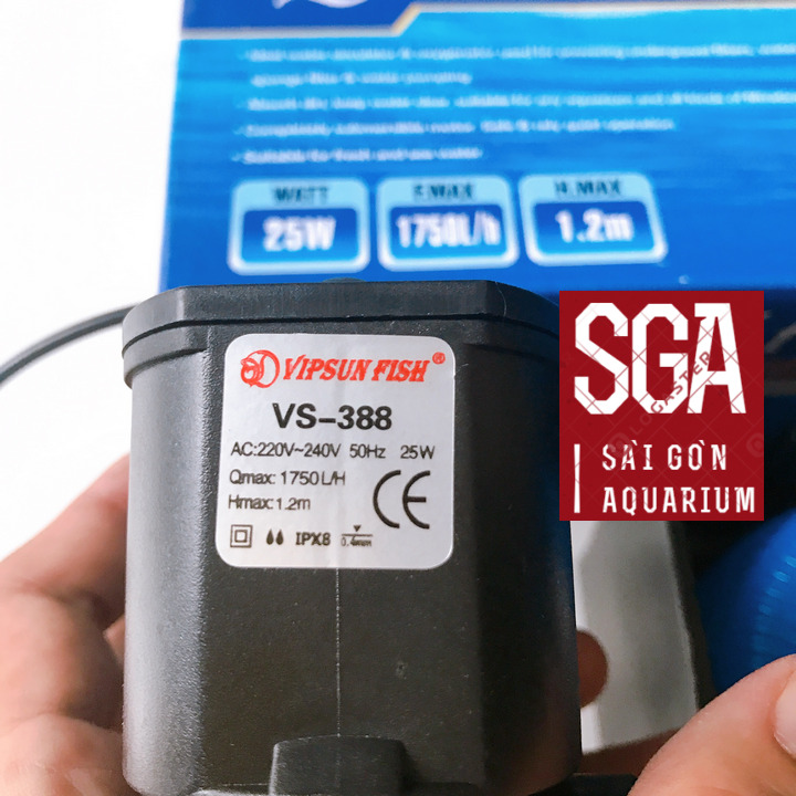 Trọn Bộ Máy Bơm Lọc Nước Hồ Cá Cảnh 25W vs388 Cho Hồ 80-1m2, Gồm Máng Lọc, Bông Lọc, Dây Ống Đầy Đủ, Về Xài Ngay