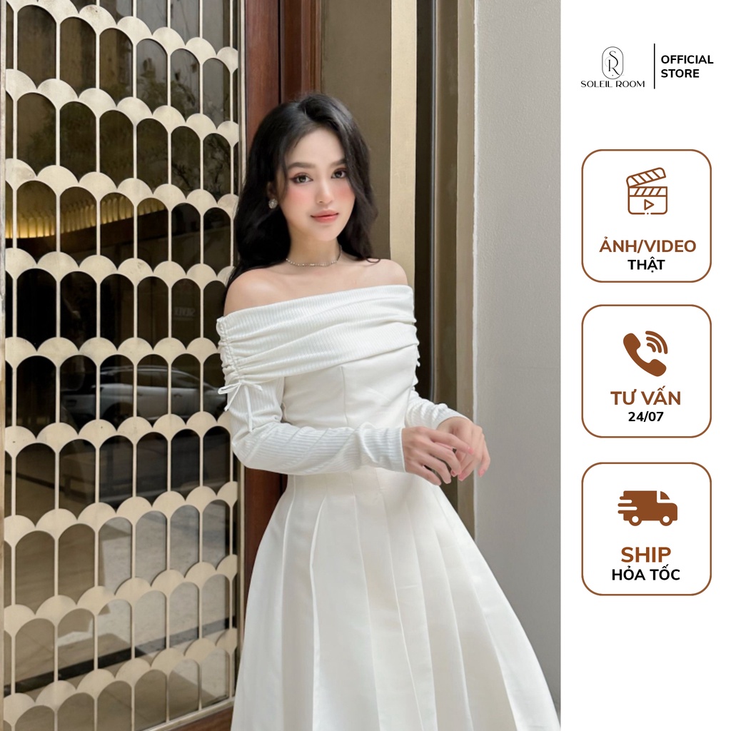 Váy trễ vai đầm dáng dài chất vải len hàn co giãn 4 chiều xếp li có lót lụa mềm mại hera dress