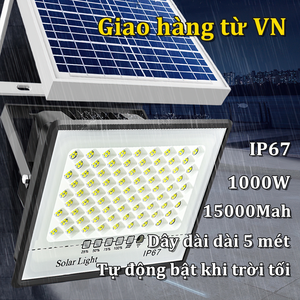 Đèn năng lượng mắt trời, đèn năng lượng mặt trời tự sáng, đèn led năng lượng mặt trời chống lóa 100w 300w 500w 1000w