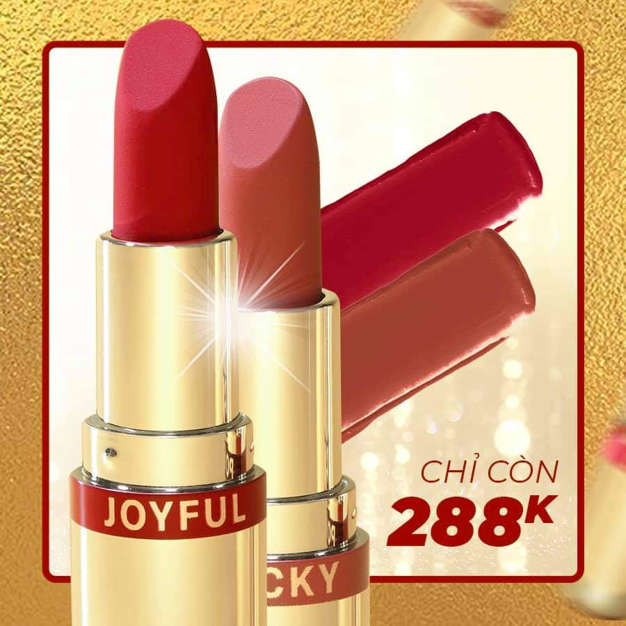 [HCM]Son thỏi Mini M.O.I Golden Gift chính hãng set 2 JOYFUL Son lì bền màu dưỡng môi Xuất xứ Hàn Quốc, Date tháng 11/2023