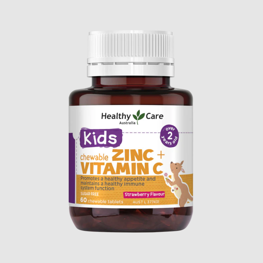 Viên nhai bổ sung kẽm Zinc và Vitamin C cho bé Healthy Care Kids Chewable Zinc + Vitamin C 60 viên - Beautimax