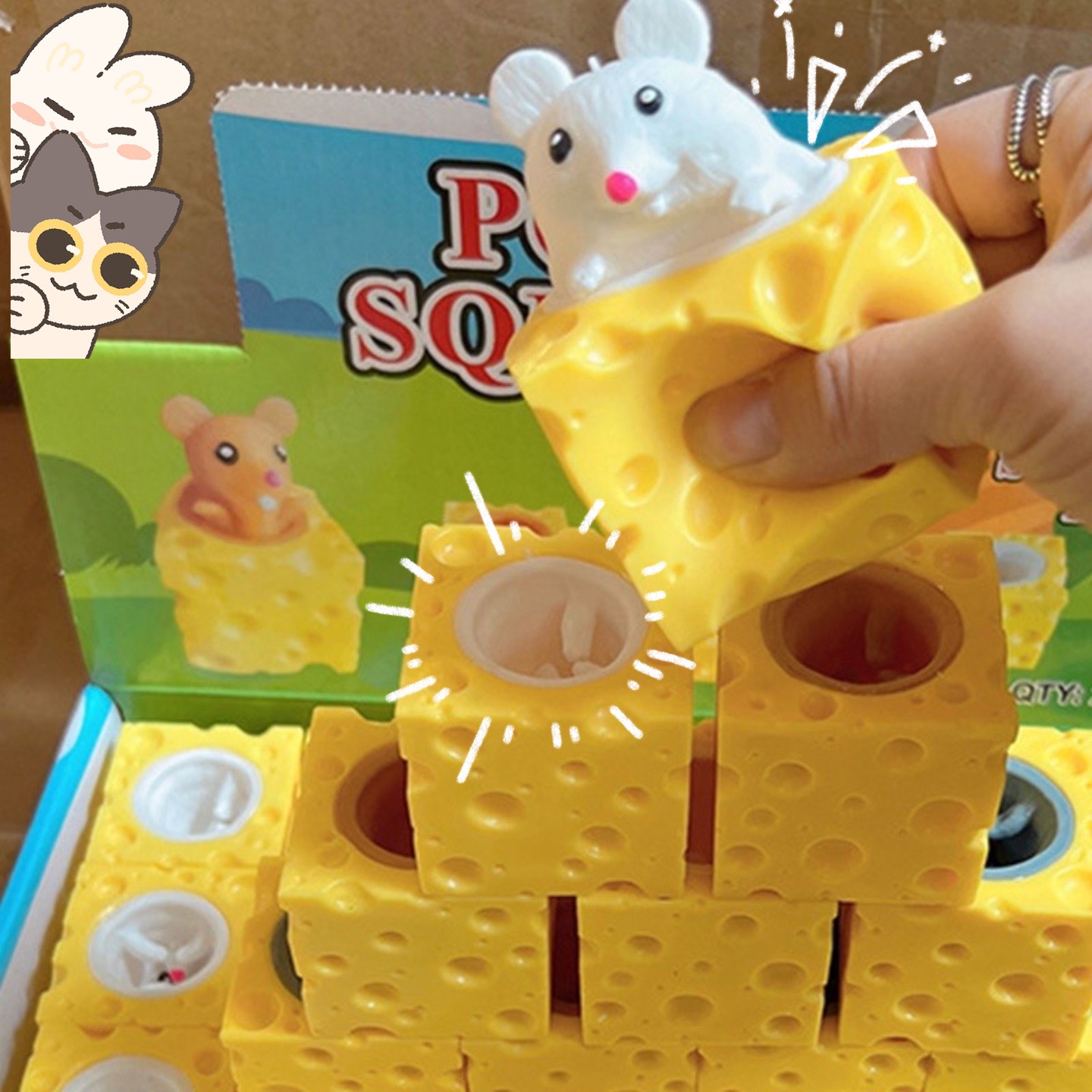 Đồ chơi bóp tay giảm căng thẳng hình chuột/phô mai dễ thương