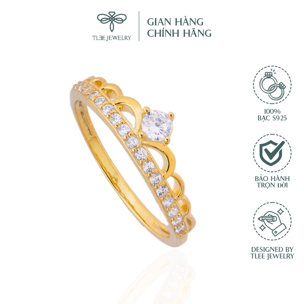 Nhẫn bạc nữ TLEE vương miện nữ hoàng mạ vàng 14k sang trọng TleeJewelry A0148