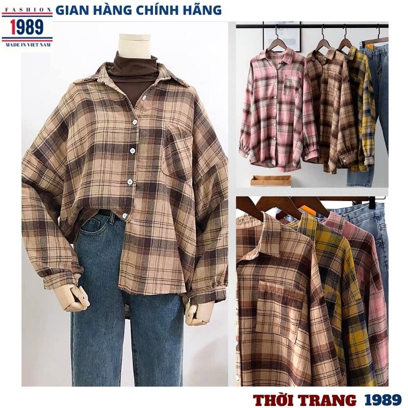 ( ẢNH THẬT ) ÁO SƠ MI KẺ HÀN QUỐC 3 MẦU HÓT HÍT , THỜI TRANG 1989