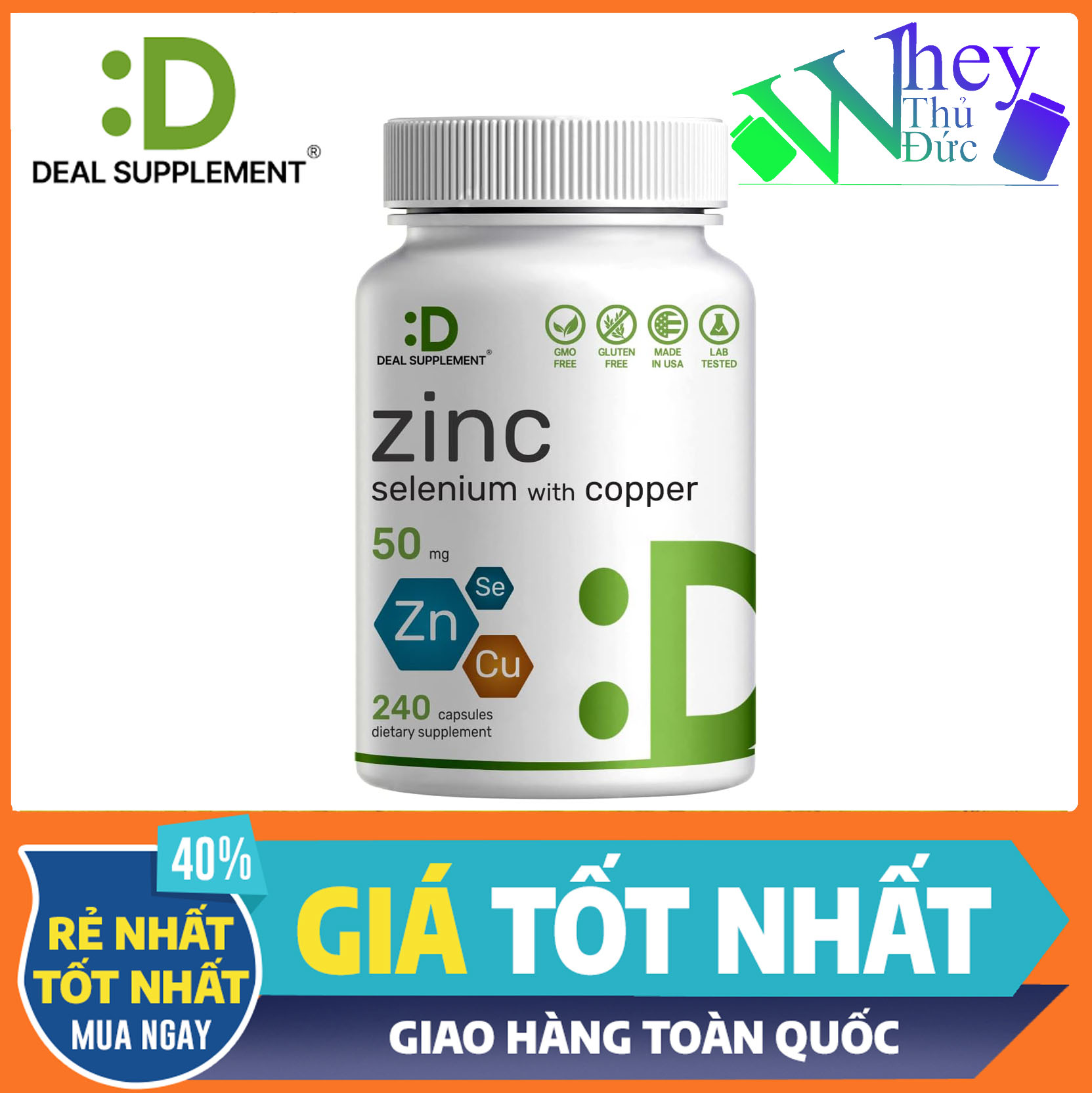 Viên Kẽm Deal Supplement Zinc 50mg with Selenium + Copper 240 Viên