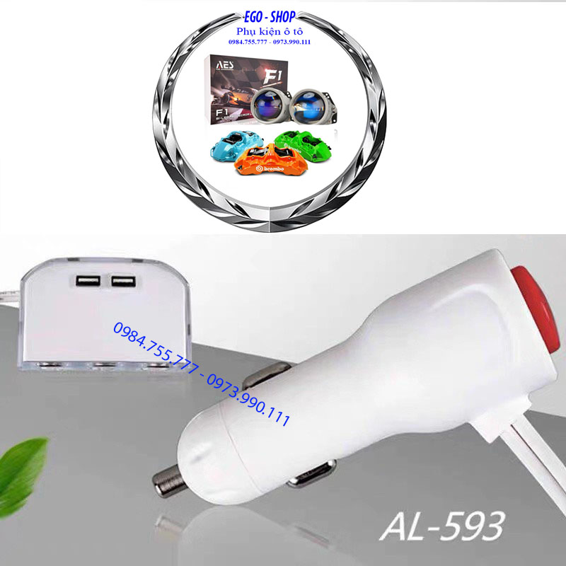 Bộ chia tẩu sạc ô tô 3 lỗ + 2 usb