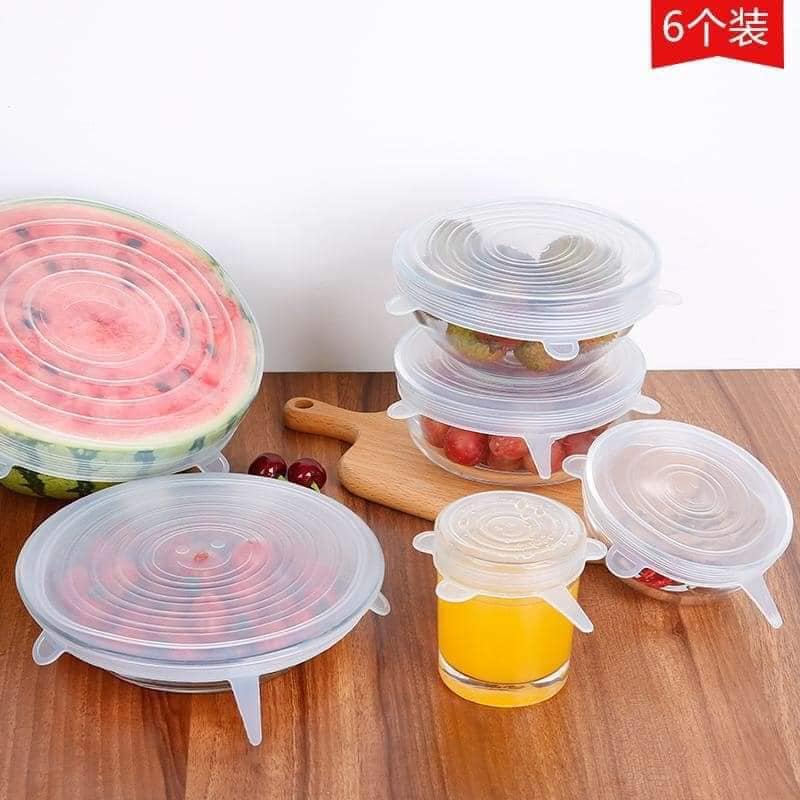Set 6 Nắp Đậy Thực Phẩm Silicon, Màu Trong Suốt, Nhiều Kích Thước Phù Hợp Với Nhiều Bát, Hộp.. Đựng, Tái Sử Dụng Được Nhiều Lần, TGTI28