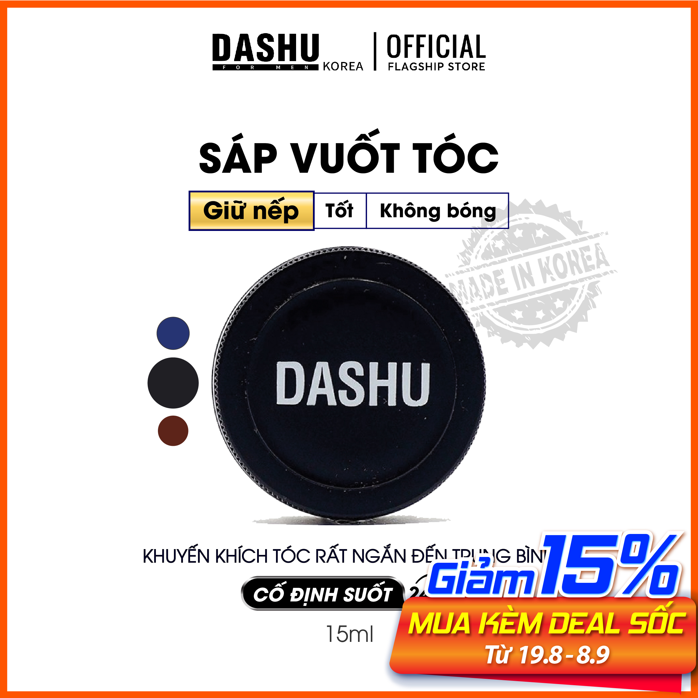 Sáp vuốt tóc nam Dashu là sản phẩm chăm sóc tóc cao cấp, giúp tóc nam trở nên tỏa sáng, năng động và phong cách hơn bao giờ hết. Sáp vuốt tóc nam Dashu có chất lượng cao, giữ nếp tốt và không làm tóc bết dính. Hãy cùng xem hình ảnh liên quan để trải nghiệm hiệu quả đáng kinh ngạc của sản phẩm này.