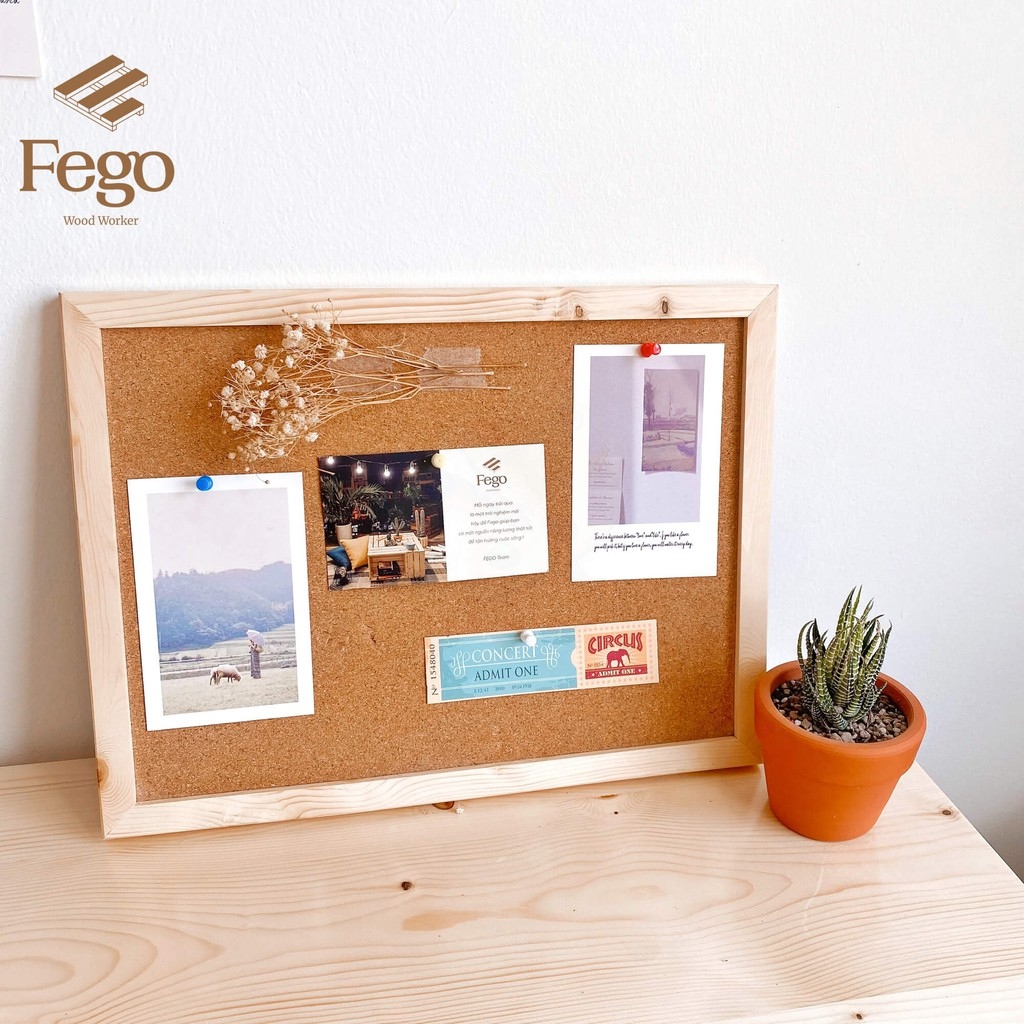 Bảng gỗ FEGO để bàn dán ghi chú tranh ảnh decor đa năng bàn học