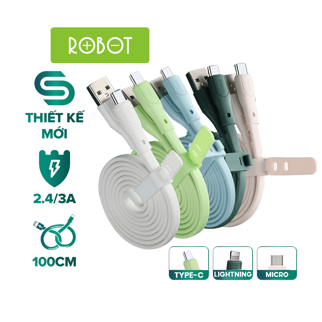 Cáp sạc Robot RGL/C/M dài 1 mét chất liệu tpe nguồn ra 2.1a tương thích với điện thoại iphone samsung huawei oppo xiaomi  - hàng chính hãng