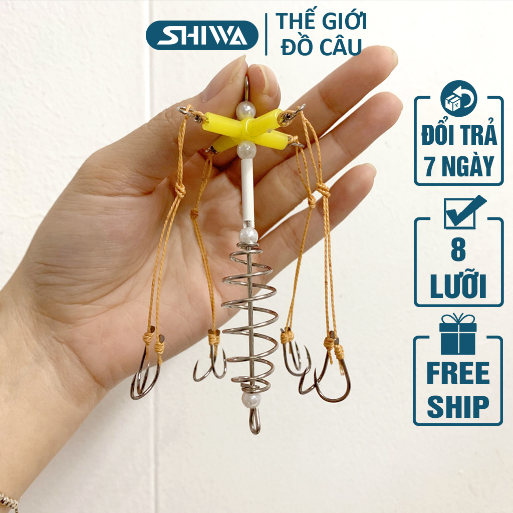 Lưỡi Câu Cá Lăng Xê Dấu Cộng 8 LƯỠI - Lưỡi Câu Cá Lăng Xê Bằng Dù, Phụ Kiện Câu Cá, Đồ Câu SHIWA