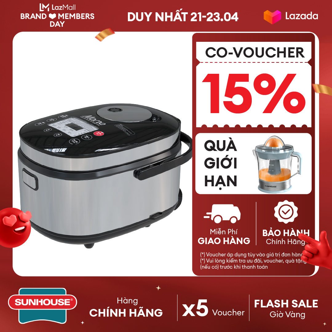 [DUY NHẤT 21-23.04 TẶNG MÁY VẮT CAM] Nồi cơm điện tử 1.8L SUNHOUSE MAMA SHD8903 - Công suất cao - Nấu cơm ngon hơn - Đa dạng chế độ - Chống dính tiêu chuẩn Mỹ - Bảo hà