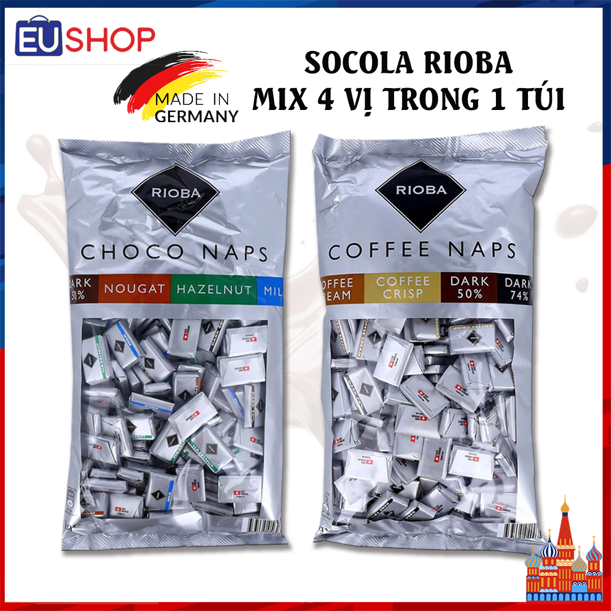 Socola RIOBA ĐỨC Choco Naps – Coffee Naps tổng hợp 4 vị trong gói 1kg