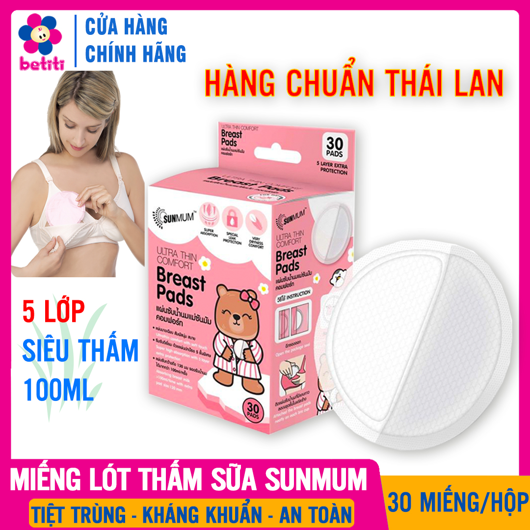 [Hoàn tiền 6%] Miếng Thấm Sữa SUNMUM (30 miếng) Sản Phẩm Chính Hãng, An Toàn, Kháng Khuẩn, Có Miếng Dán Cố Định Vào Áo Ngực - Tấm Lót Thấm Sữa, Mieng Lot Tham Sua BETITI - Miếng Thấm Sữa Sunmum