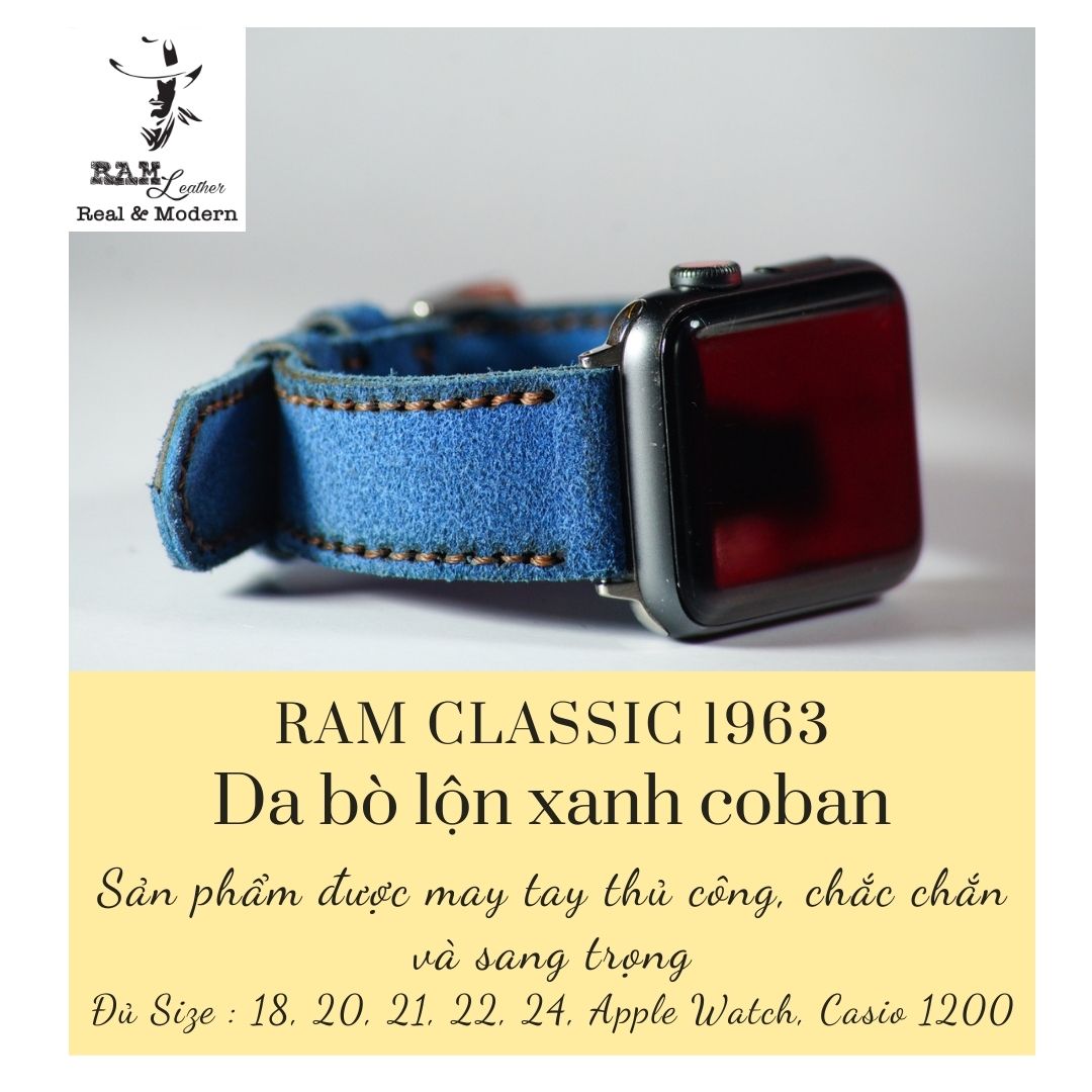Dây đồng hồ Siêu bền DA BÒ BẢN CAO CẤP - ?RAM ?CLASSIC 1963 - CHÍNH HÃNG RAM LEATHER - Đủ size từ 18,20,22mm, C asio Ae1200whd, Apple watch, Samsung, Orient, Amazfit, Pebble, Seiko