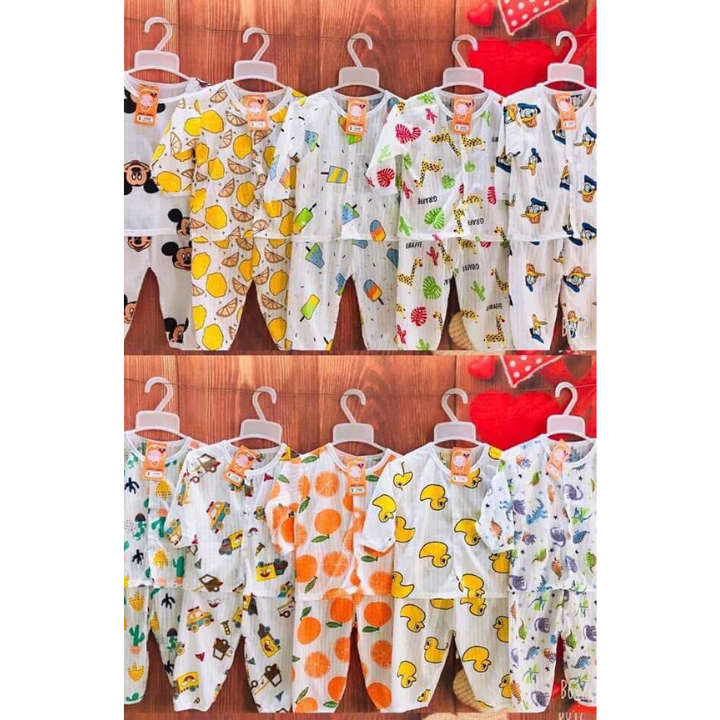 Combo 5 bộ dài cotton giấy cài vai cho bé