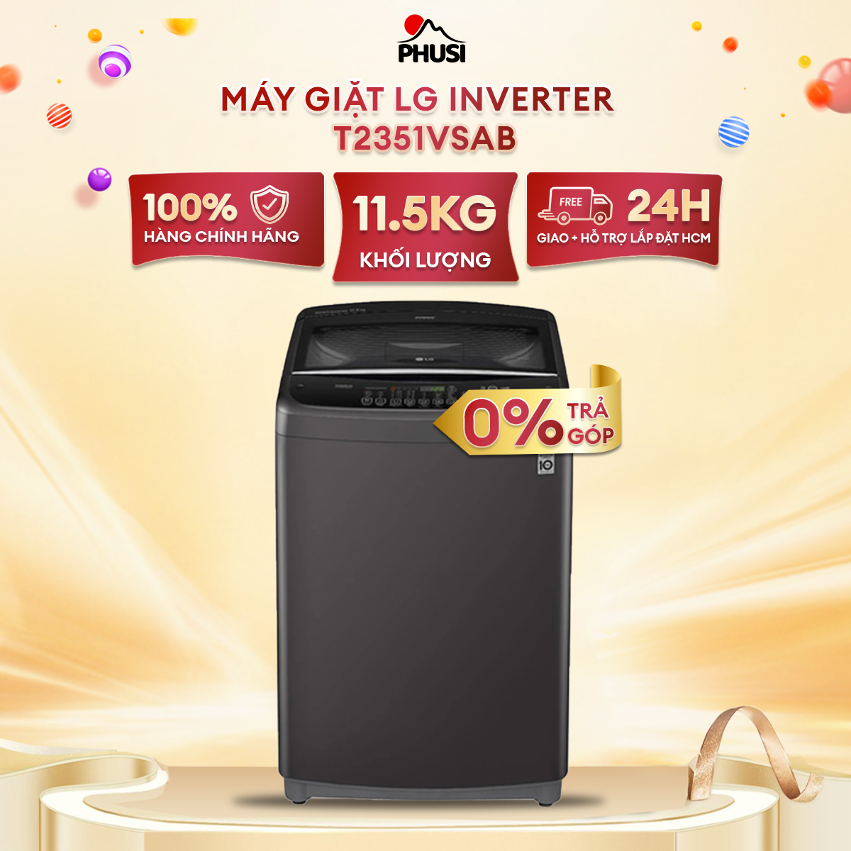 [Trả góp 0%] Máy giặt LG Inverter 11.5kg T2351VSAB - Hàng chính hãng, Kích hoạt bảo hành điện tử