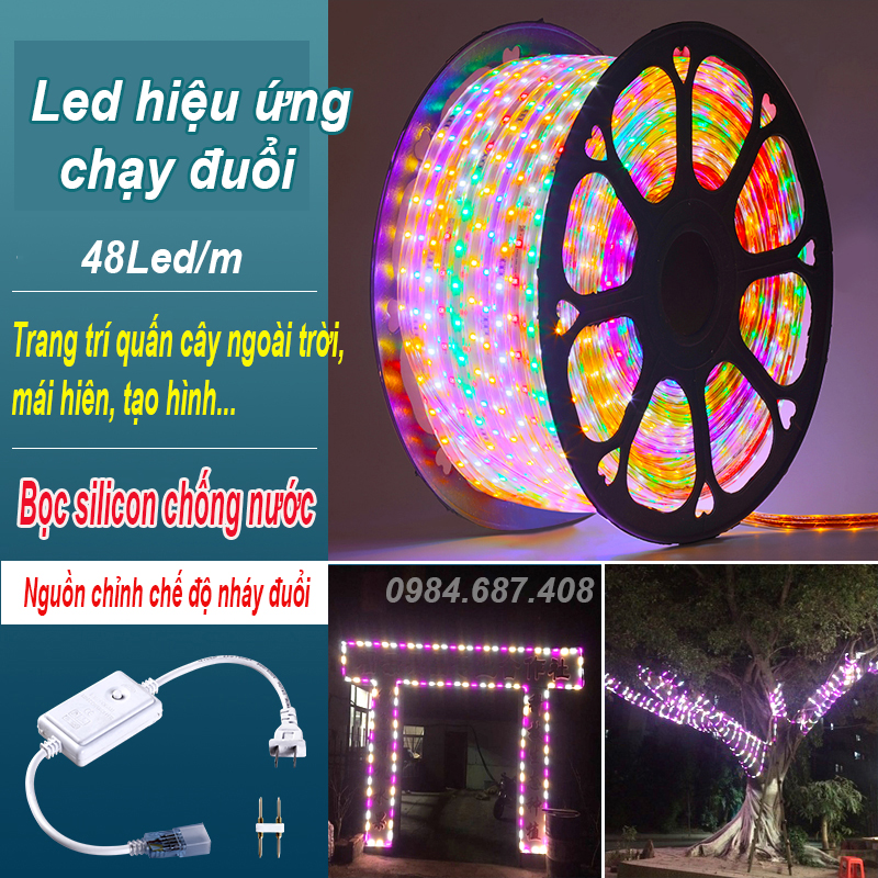 Đèn led trang trí nháy đuổi nhiều màu 5M 10M 20M 30M Đèn led trang trí tết Đèn led quấn cây chạy đuổi màu Dải đèn led nhiều màu trang trí