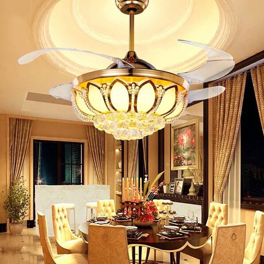 BẢO HÀNH 2 năm Quạt trần đèn trang trí, quạt trần đóa hoa sen cánh cụp cánh xòe dây đồng