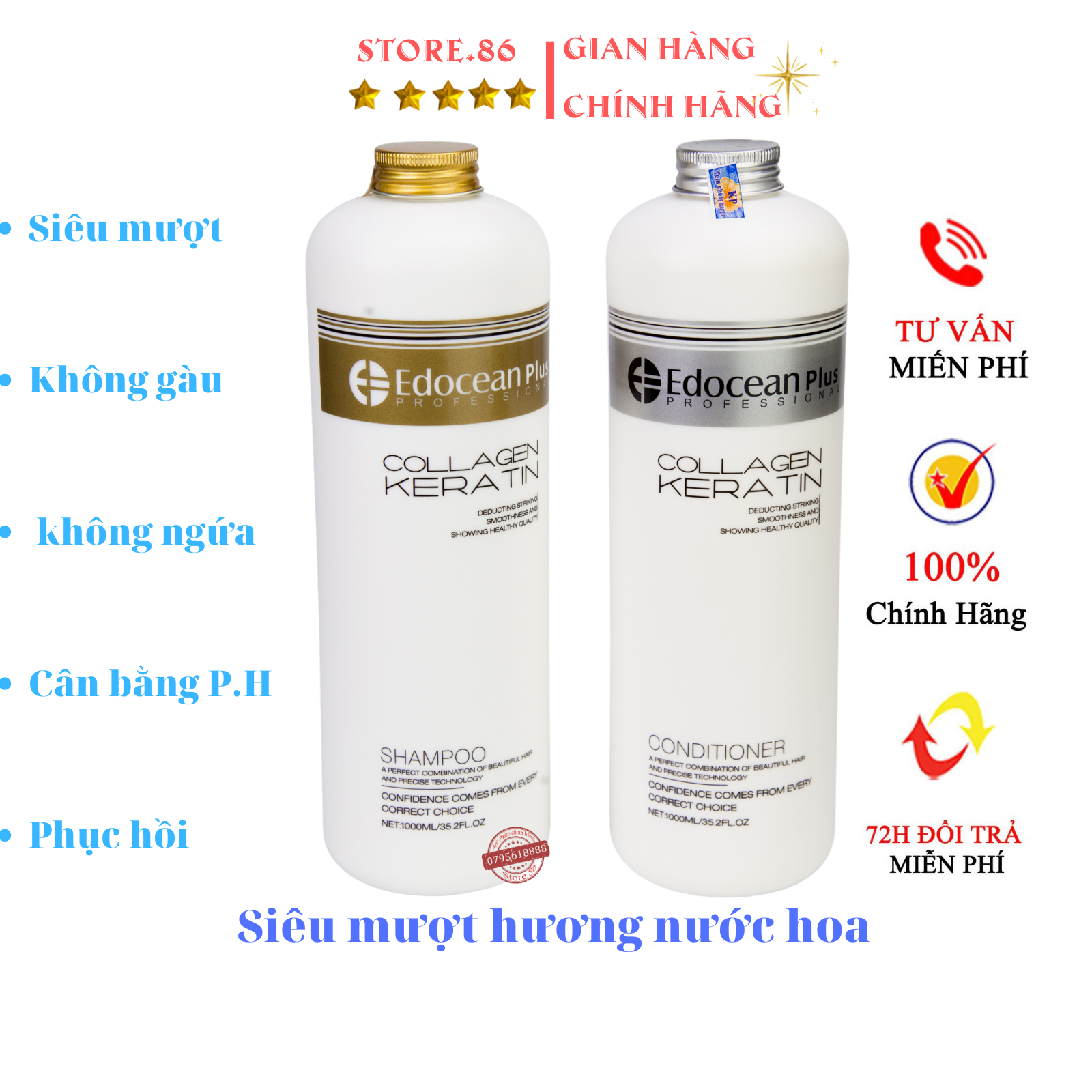 Dầu gội keratin edocean kiềm dầu siêu phục hồi mềm mượt chống rụng tóc cặp gội xả edocean - keratin cặp 500ml - 1000ml chính hãng