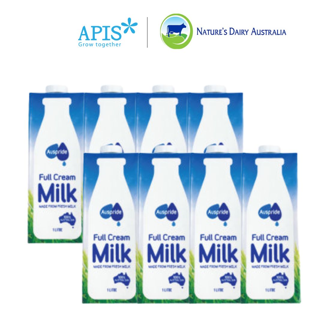 Combo 8 Hộp Sữa Tươi Tiệt Trùng Úc Hiệu Auspride Full Cream Không Đường 1L