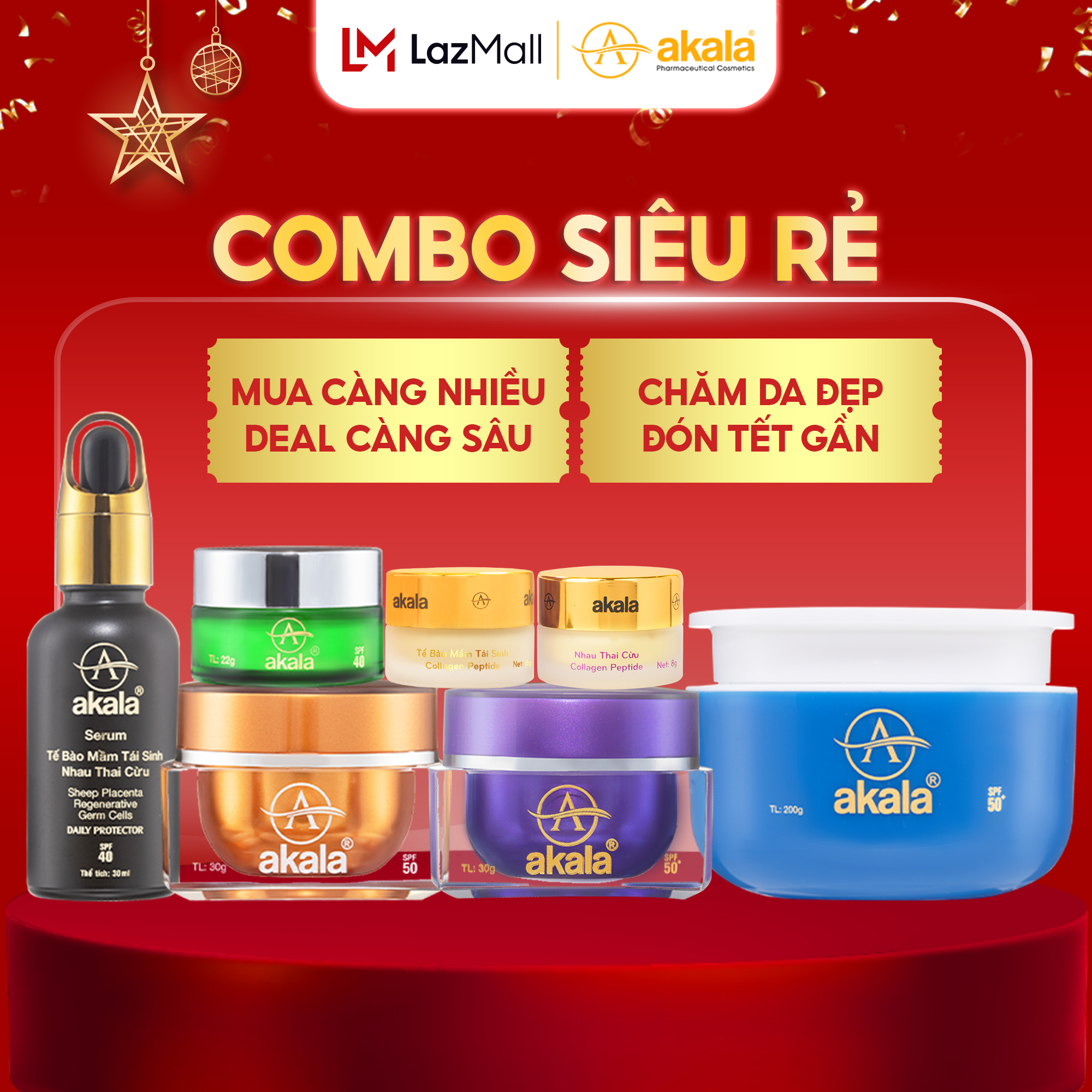 [COMBO SIÊU RẺ] TINH HOA chăm sóc da toàn diện - Face Nám, Face Dưỡng Trắng, Serum Nâng Cơ, Body, Face Mụn akala